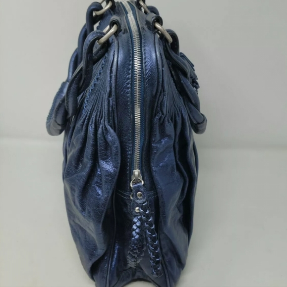 Isabella Fiore Tassel Metallic Blue Handbag 13in - Picture 3 of 9